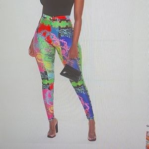 High Waist Pants-Pink/Combo